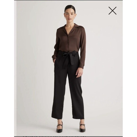 NWT Quince Stretch Crepe Paperbag Pants Womens Size 10 Black Belted Stretch - Picture 1 of 14